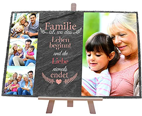 wandmotiv24 individuelle Schiefertafel als Geschenk für Familie, Größe 30 x 20 cm, Foto-Collage, Leben beginnt, Geburtstag, personalisierte Geschenke, Mama, Papa, Family, Geschenkidee, Deko M0443