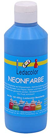 Neonfarbe Set | BLAU | 250 ml | leuchtet bei UV Licht | Wasserbasis | tolles Farbergebnis | Malfarbe für Kinder und Erwachsene | Kulissenfarbe | Schwarzlichtfarbe | Künstlerqualität