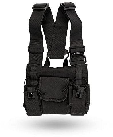 LIFE IS SIMPLE | Tech Wear Brusttasche für Funkgerät | Brusttragegeschirr mit 4 Taschen |geeignet als Funkgerätetasche oder als Funkgeräte Brustgurt | Brusttasche Funk, Größe verstellbar