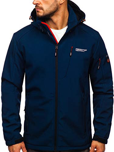 BOLF Uomo Giacca Softshell Mezza Stagione Cappuccio Antivento Antipioggia Impermeabile Funzionale Sportiva da Corsa Traspirante Autunnale Primaverile Outdoor Style BK122 Blu scuro L [4D4]