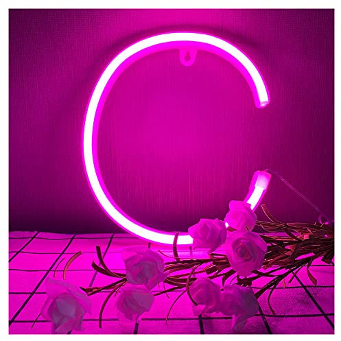 ENUOLI Neon Letter C Light Signs LED Pink Alphabet Word Marquee Wall Lamps Battery/USB Operated Neon Word Wall Sign Light Up Bar Wedding Party Cafe Bedroom Nursery Decor Christmas Birthday (C)