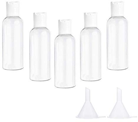 Ainkou 5pcs 100ml Clear Plastic Bottles Transparent Empty Bottles Refillable Bottles Travel Bottles Set for Travel or Cosmetic with 2pcs Small Funnels