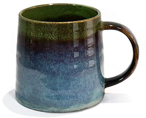 wewlink Large Ceramic Coffee Mug, Pottery Mug,Tea Cup for Office and Home,Handmade Pottery Coffee Mugs,16.5 Oz,Dishwasher and Microwave Safe,kiln altered glaze craft (Green)