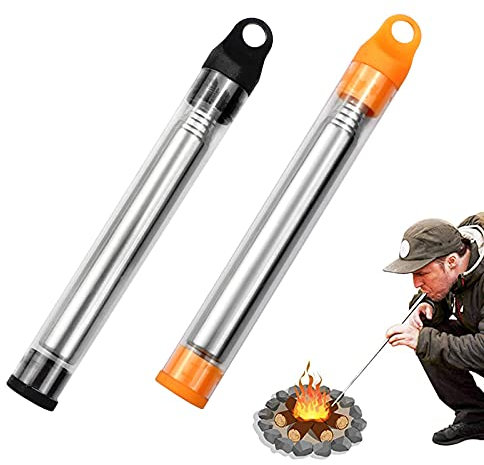 SacJkt Taschenbalg Klappbar, Feuergebläse Für Lagerfeuer Edelstahl, 2er Pack Achtteiliges Feuerblasrohr Für Überleben Im Freien, Camping, Grillen, Picknick