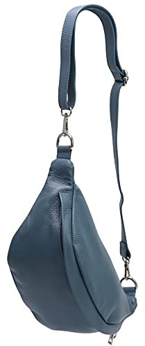 SH Leder ® echt Leder Hüfttasche Damen Herren Unisex Gürteltasche für Festival Reise Bauchtasche mittelgroße Crossbody Bag Frauen Ledertasche 32x17cm Marie G528 (Jeansblau)