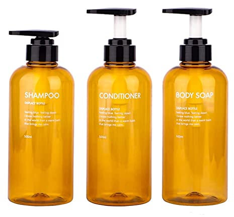 3er Pack 500ml Shampooflasche Pumpspender, Leere Plastik Seifenspender Flasche mit Pumpe für Bad, Küche oder Hotel, Nachfüllbarer Flüssigkeitsspender für Lotion, Duschgel und Spülung Bernstein