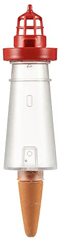 Scheurich Wasserspender Lighthouse M | 1x Rot | 210 ml Füllmenge | Bewässerungskugel klein mit Ton Fuß | Wasserspender Pflanzen und Blumen Terrakotta Stiel
