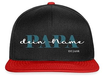 Spreadshirt Papa Kind Text Mit Name Geburtsjahr Personalisiert für Vater und Familien Snapback Cap, One Size, Schwarz/Rot