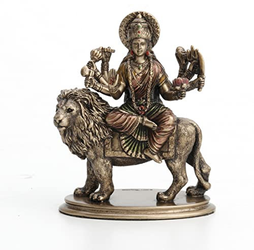 Veronese Design Miniatur-Statue, Hindu-Göttin, Durga, Reiten auf Löwen, Kunstharz, handbemalt, 9,5 cm