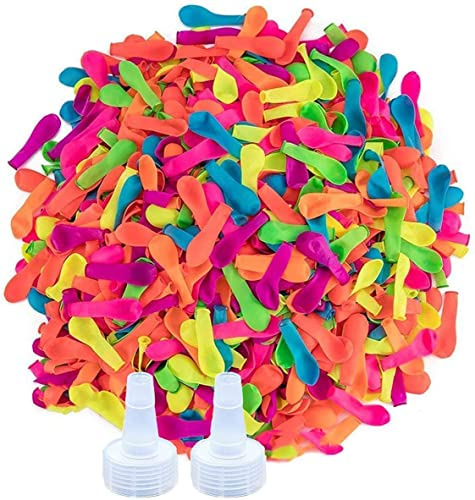600 Pack Water Balloons Refill Kits Eco-Friendly Latex Water Bomb Balloons for Summer Splash Fun Fight Games with 2 Hose Nozzles Refill Kits