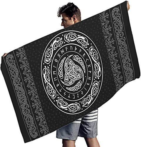 Strandtuch 70x150 cm 3D Runen Nordischen Mythologie, Microfaser Handtücher, Strandlaken Handtuch, Schnell Trocknen Strandhandtuch Herren Frauen Badetücher, Badetuch, Strandtücher