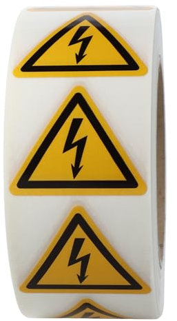 Warnaufkleber W012 - Warnung gefährliche elektrische Spannung - Seitenlänge: 50 mm - 1.000 selbstklebende Warnzeichen 1 Rolle(n), Polyethylen