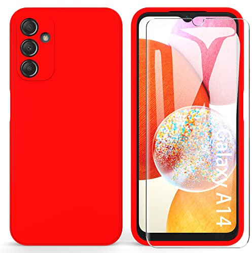 ARRYNN Hülle für Samsung Galaxy A14 4G / 5G + Schutzfolie,Handyhülle Liquid Silikon TPU Case Cover Schutzhülle für Samsung Galaxy A14 4G / 5G - Rot
