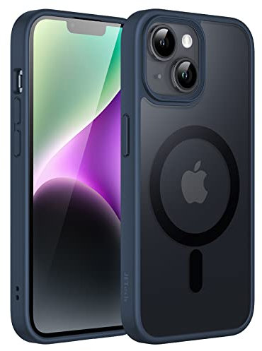 JETech Magnetisch Hülle für iPhone 14 6,1 Zoll Kompatibel mit MagSafe, Durchscheinende Matt Handyhülle Rückseite Dünn Stoßfest Schutzhülle (Sturmblau)