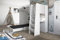 Marlux-Meble Hochbett JSM-7 90x200 TREPPE RECHTS mit Schreibtisch Schränke und Ausklappbares Sofa 70x180 Hochglanz Funktionsbett Etagenbett Stockbett Kinderhochbett Jugendhochbett (Weiß Glanz)