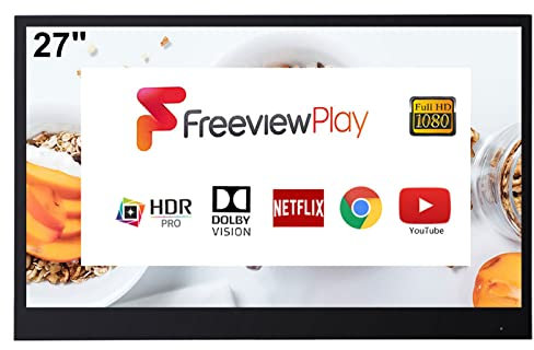 Soulaca TV Noire Intelligente 27 Pouces pour Salle de Bain, 1080P IP65 étanche avec Wi-FI, Bluetooth, Android 9.0, B27 modèle 2024