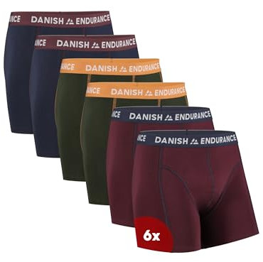 DANISH ENDURANCE Mens Cotton Boxers with Optional Fly, Mens Boxer Shorts Multipack, 6 Pack, Multicolor (2x Navy Blue/Bordeaux, 2x Green/Orange, 2x Bordeaux/Navy Blue), M