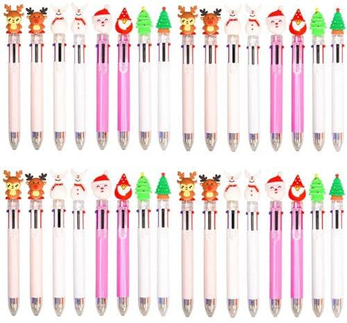 LATERN 32 Stück Weihnachts Kugelschreiber, 6-in-1 Mehrfarbiger Einziehbarer Shuttle Stift 18CM Weihnachtsbaum Schneemann Rentier Weihnachtsmann Tintenroller für Weihnachtsfüller Gastgeschenke -8 Stile