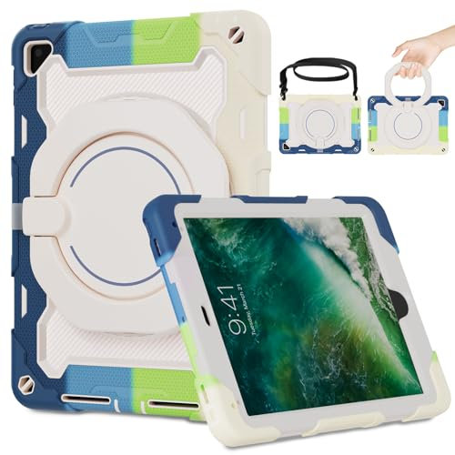 ROISKIN Case for iPad 6th/ 5th Generation 9.7 Inch: Heavy Duty Rugged Cover for Air 2/ Pro 9.7 2017/2018 with Screen Protector Pencil Holder [360 Rotating Stand]& Strap - Blue