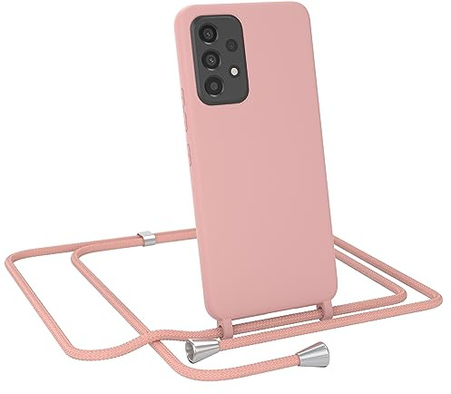 EAZY CASE - Schutzhülle mit Handykette - kompatibel mit Samsung Galaxy A53 5G Kameraschutz und Bildschirmschutz, TPU Silikon Bumper, in Kombi Alt Rosa mit Handyband Alt Rosa Clips Silber