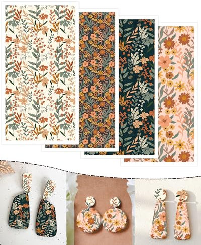 Puocaon Transferpapier für Polymerton, 4 Designs, 20 Stück, Retro-Blumen-Ton, Transferpapier für Polymer-Ton-Ohrringe, Vintage-Blume, Gänseblümchen, Transferpapier, Ton, Schmuckherstellung, Ölgemälde,