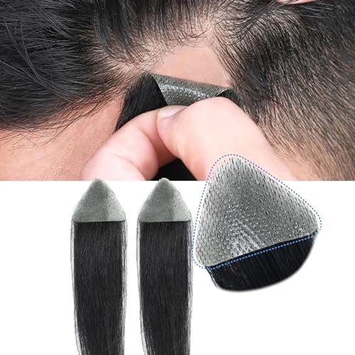 Hairline Toupee for Men, 2Pcs Ultra Thin Skin V-Looped Glue on Bald Spot Hair Patch Toupee for Men Non Surgical Hair Replacement Unit for Bald Spot(5 * 5 * 4cm)