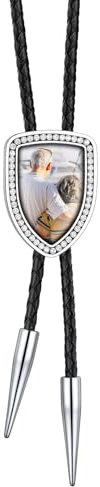 Bandmax Personalisierte Foto Bolo Krawatte Herren Lederkette Edelstahl Zirkonia Bolo Tie Cowgirl Cowboy Krawatte Personalisierter Schmuck für Hochzeit