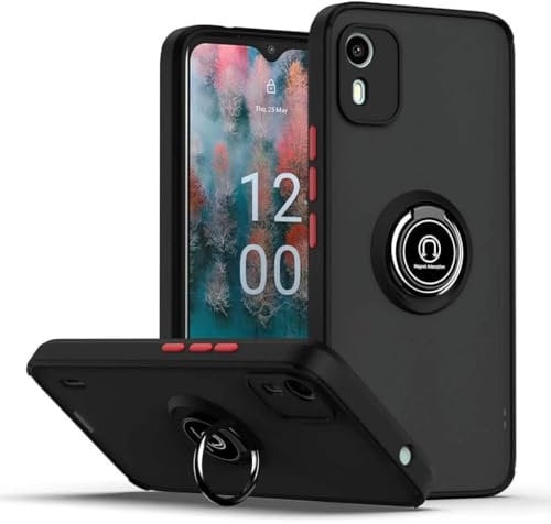 PIXFAB For Nokia C12 Case, Shockproof Magnetic Frosted Cover with 360° Rotatable Ring Kickstand, Protective Armour Phone Case Compatible with Nokia C12 - Black