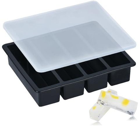 Bac de congélation en silicone avec couvercle 4 compartiments réutilisables Moule à soupe flexible pour congélation Moule à glaçons anti-adhérent en forme de bande pour la cuisine, noir