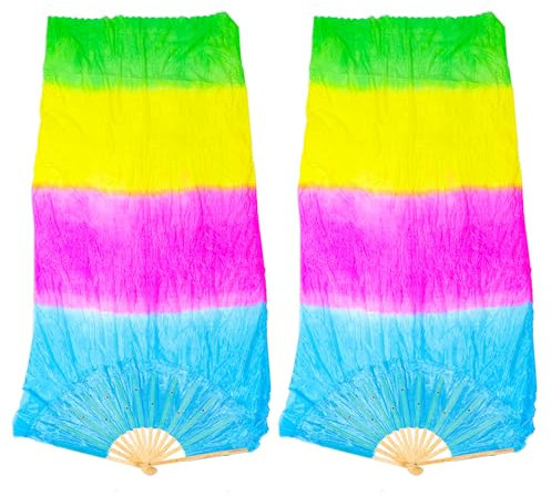 TOPBATHY 2pcs Fan Flow Fans Long Silk Fan Yangko Fan Modern Dance Fans Fan for Belly Fan Japanese Silk Fans Bamboo Fan Flag Folding Silk Fan Long Fan Lengthen