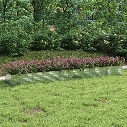 Cosisti Jardinera Elevada de Metal 600 x 80 x 45 cm Jardinera Exterior Grandes Macetero Grande de Exterior Cama Elevada de Jardín para Cultivo de Flores Plantas Hierbas Plateado