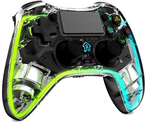 Duufun Wireless Controller für PS4, LED RGB Game Controller Kompatibel mit PS4/Pro/Slim/PC mit Turbo/Zurück Taste/Dual Vibration/6-Achsen Gyro Sensor/Touchpanel/3.5mm Audio Jack (Schwarz)