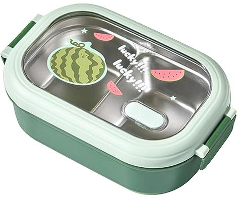 Fiambrera Portátil, Loncheras a Prueba de Fugas, Lonchera Bento Dividida con 2 Compartimentos, Lonchera Térmica Bento de Acero Inoxidable para Adultos, Niños, Oficina y Escuela