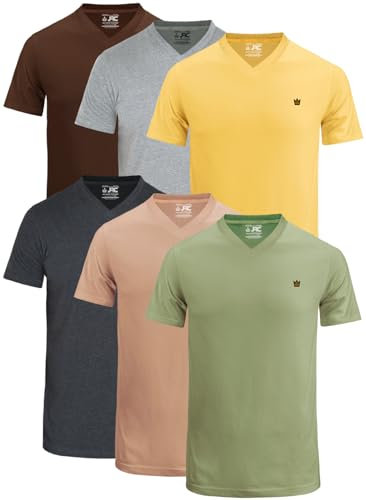 JRC Just Royal Clothing Mens V-Neck Short Sleeve T-Shirts, Casual Vee Neck Tops, Pack of 6 (Hot-2, L)
