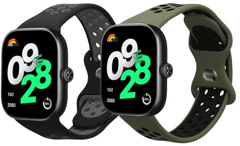 kwmobile Straps Compatible with Xiaomi Redmi Watch 4 Straps - 2x Replacement Silicone Watch Bands - Smartwatch or Fitness Tracker - Black/Grey/Dark Green/Black