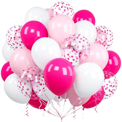 Ousuga Palloncini rosa bianchi, 60 pezzi 12 pollici rosa pastello rosa brillante opaco coriandoli in lattice pallone Baudruche con nastro per bambini e donne festa compleanno baby shower matrimonio