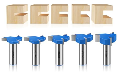 5Pcs Three-Blade Slot Cutter Router Bit, ''T'' Type Slotting Bit , Slot Router Bit Set,1/2 Shank,Cutting Height 13/64, 15/64, 5/16, 25/64, 15/32, Slotting Knife for Woodworking