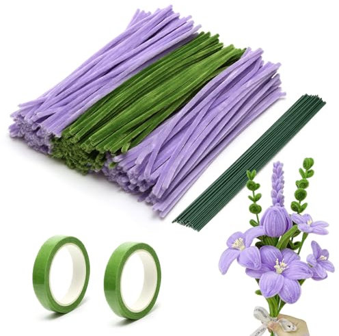 TENTHPEO Pfeifenputzer zum Basteln Set, 300 Stück Pfeifenreiniger zum Basteln in 3 Farben, Tulpe Blumenstrauß Pfeifenreiniger Chenilledraht für Blumenstrauß DIY Basteln und Dekorationen