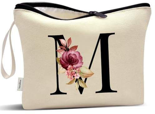 Vavabox Trousse de Toilette personnalisée A à Z, Tissu Premium & Fermeture éclair Robuste, Cadeau Parfait Femme, idée Cadeau Fille Unique, Cadeau Unique pour mariée ou Demoiselle (M, Crème)