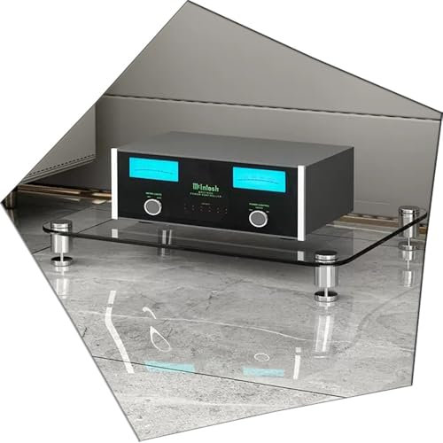 ZIUSFAC Étagère Média AV Media Étagères en Verre Transparent Audio Armoire D'équipement Stéréo Armoire De Composants 1/2/3 Niveaux Meuble pour Console DVD Player(Transparent,1 Tier)