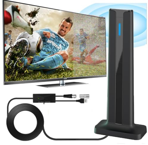 TV Aerial Indoor - Digital Indoor TV Aerial with Amplifier Signal Booster - 600+ Miles Range(965KM), Freeview TV Antenna Support VHF/UHF/DAB Radio/4K/1080P/HDTV/USB TV Tuner/DVB-T and All TV (Tower)