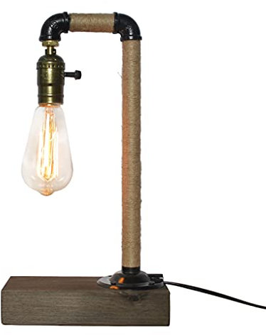 SSNCcNC Retro Wasserrohr Tischleuchte Holz Schlafzimmer Nachttischlampe Industrielle/vintage Schreibtischlampe E27 Tischlampen Wohnzimmer Büro Kinderzimmer Nachtlicht D20*H36CM