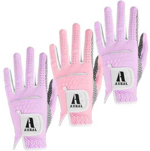 AXKAL Lot de 3 gants de golf pour femme main gauche pour femme Toutes saisons Adhérence tendance Impression couleur valeur valeur Lot de 3 gants de golf doux et respirants pour le golf (coloré, L,