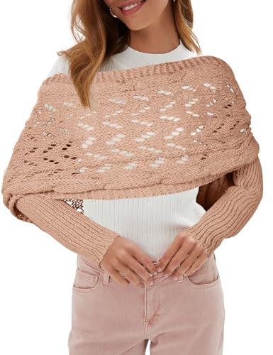 Risipu Gestrickter Schal mit Ärmeln für Frauen, Pullover Schal mit Ärmeln Herbst Winter Warm Schal Wrap Schal Schals Warm Cozy (Khaki)