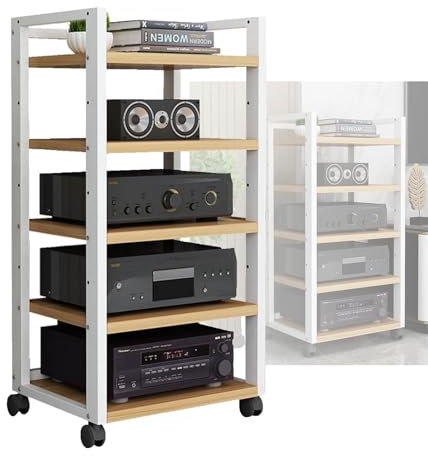 Modern Entertainment Center TV Stand with 5 Shelves Multimedia Storage Tower for DVD Players Game Consoles and WiFi Routers Corner Audio Video Media Cabinet (60x40x100cm)