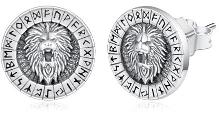 Ohrstecker aus 925er Sterlingsilber für Damen und Herren, Wolf/Löwe/Drache, Tier-Ohrstecker, flache Rückseite, hypoallergen (lion(silver))