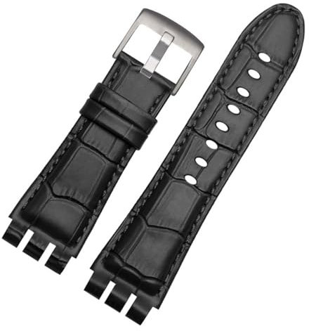 RTRCAGAKM Uhrenarmband aus Leder passend für Swatch, IRONY YOS440, 449, 448, 401G, große Serie, Armband für Herren, 23 mm (Black-silver)