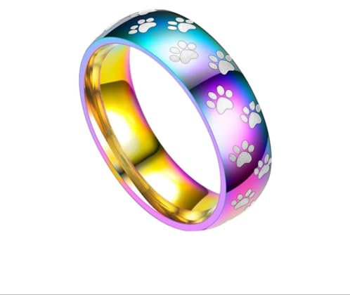 Sopodbacker Ring Ringe Damen Bijouterie Herren Hund Katze Pfote Ringe Ehering Regenbogen Paar Ring Frauen Breite 8Mm Punk 8