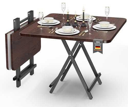 Kiseely Holz Esstisch für die Familie, 80cm Faltbarer rechteckiger Küchentisch für 4 Personen, montagefreier Tisch, Esszimmertisch für Zuhause, Esszimmer, Küche, Restaurant (Walnuss S1)
