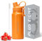 pluseight Edelstahl Trinkflasche, 950 ml, 750 ml, Auslaufsichere Edelstahl Flasche mit Deckel Für Schule, Kinder, Frauen, Männer | Auslaufsicher & Schweißfest mit Anti-Staub Deckel (Orange, 750 ml)